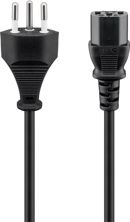 Goobay | Power supply cord, Switzerland | 93617 | Black Swiss male (type J, SEV 1011) | Device socket C13 (IEC connection)