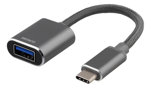 Adapteris DELTACO USB-C, UAB-A, 11cm, pilkas / USBC-1277