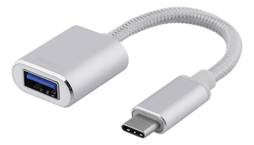 Adapteris DELTACO USB-C, USB-A, 0.1m, sidabrinis / USBC-1276