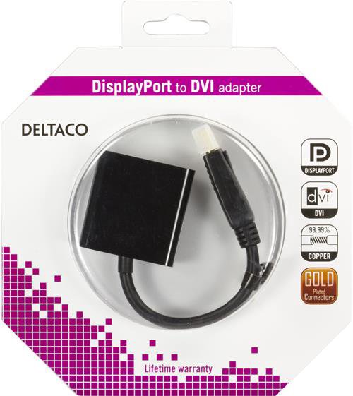 Adapteris DELTACO DisplayPort to DVI-I Dual Link adapter,20-pin male,DVI-D 24 + 1 pin female,black