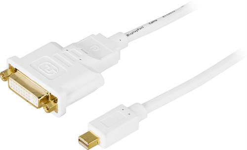 DELTACO Mini DisplayPort to DVI-I Dual Link Adapter, 20-pin male - 24 + 5-pin female, whiteColor    