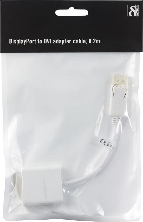 DELTACO DisplayPort to DVI-D Single Link Adapter, FullHD in 60Hz, 9Gb / s, 0.2m, white, 20-pin ha -