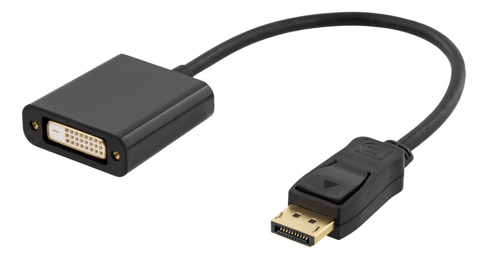 DELTACO DVI-I Single Link – DisplayPort adapteris, 1080p 60Hz, 0,2 m, juodasPrijunkite DVI kabelį