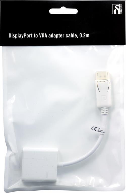 DELTACO DisplayPort to VGA adapter, Full HD in 60Hz, white, 0.2m, 20-pin ha - 15-pin hoCharacteristi