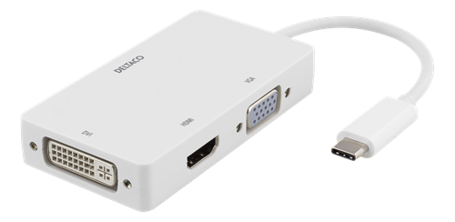 Adapteris DELTACO USB-C - 4K HDMI, DVI, VGA, baltas / USBC-HDMI15