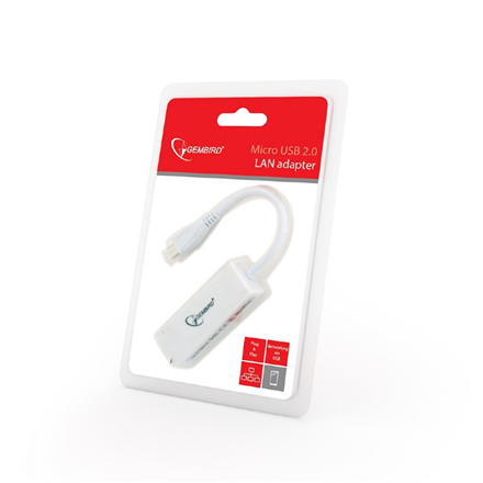 Adapteris ir šokotuvas Gembird  Micro USB 2.0 LAN Adapter  Micro USB to RJ45