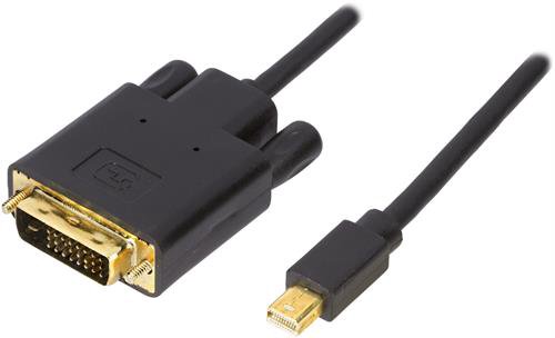 DELTACO Mini DisplayPort to DVI-I Dual Link Adapter, 20-pin male - 24 + 5-pin male, black, 2mCharact