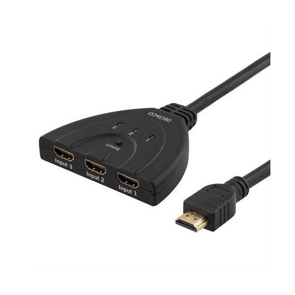 Adapteris DELTACO HDMI-7001/3xHDMI, juodas