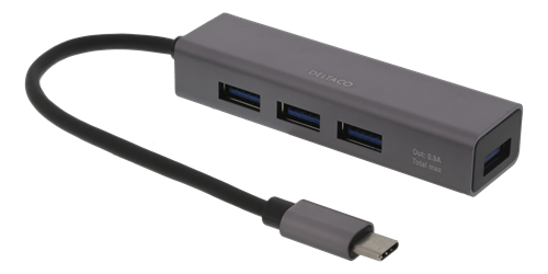 Adapteris DELTACO 4xUSB-A, pilkas / USBC-HUB11