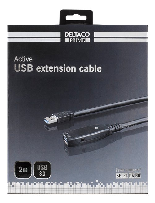 DELTACO PRIME USB 3.0 extension cable, active, Type A male - Type A female, 2m, blackFeatures Acti