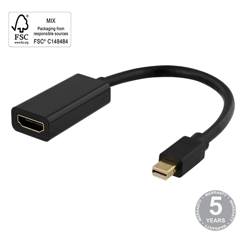 Adapteris DELTACO HDMI - miniDisplayPort, 4K UHD 60Hz, 0,2m, juodas / 00110024