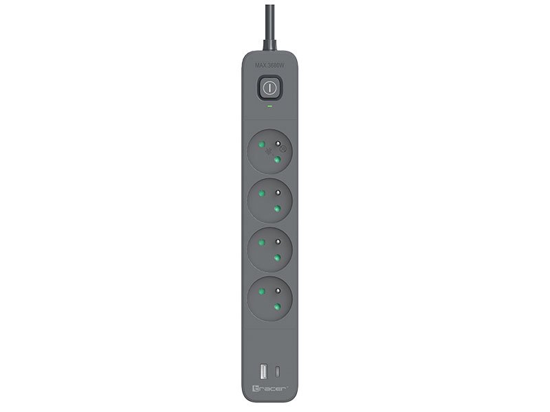 Tracer 47026 Power Line+ 1.5m (4 outlets +1x USB A+ 1x Type C, PD18W)