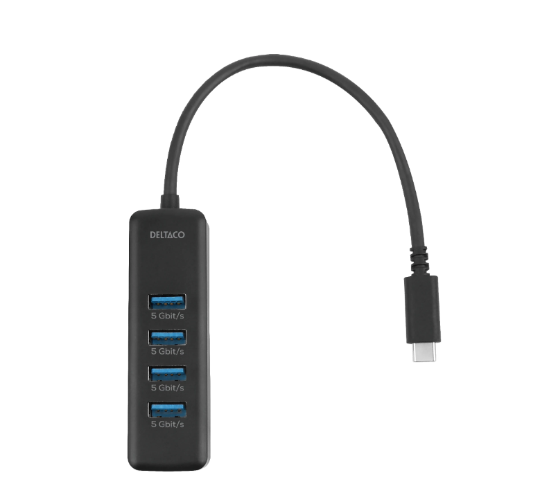 Adapteris DELTACO USB-C hub, 5 Gbps, 4x USB-A, plonas, juodas /  USBC-HUB202