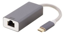 DELTACO USB-C tinklo adapteris, Gigabit, 1xRJ45, 1xUSB-C, aliuminis,  pilkasUSBC-1077 suteikia gal