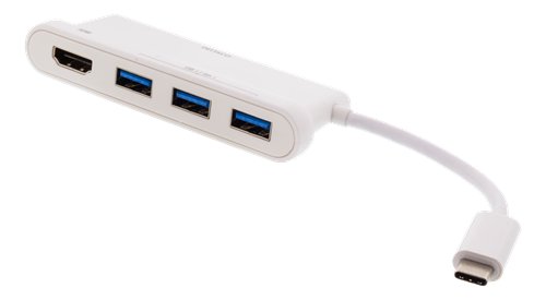 ŠAKOTUVAS DELTACO USB-C, 1X HDMI 4K AT 60HZ, 3X USB-A 3.1, BALTAS / USBC-HUB102