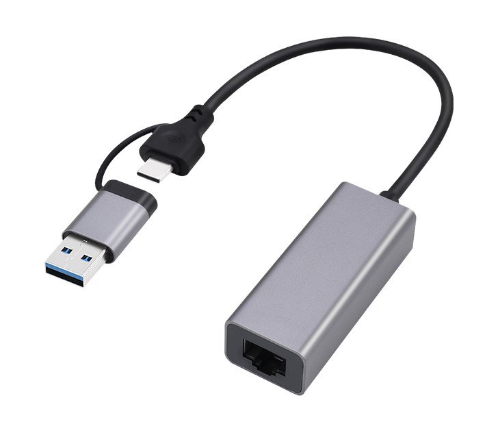 Adapteris Gembird A-USB3AC-LAN-01 USB 3.1 + C tipo Gigabit,pilkas