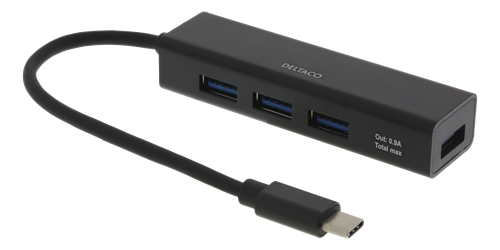 Adapteris DELTACO 4xUSB-A, juodas / USBC-HUB12