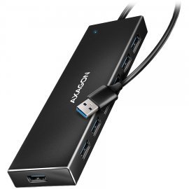 Seven-port USB 3.2 Gen 1 hub with charging support. Connector for external power supply. USB