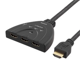 Adapteris DELTACO HDMI SWITCH, 3 INPUTS TO 1 OUTPUT, 0.5M CABLE / HDMI-7044