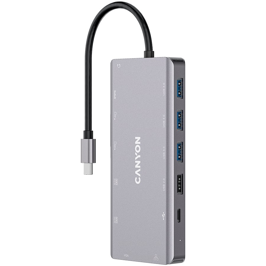 CANYON 13 in 1 USB C hub, with 2*HDMI, 3*USB3.0: support max. 5Gbps, 1*USB2.0: support max. 480Mbps