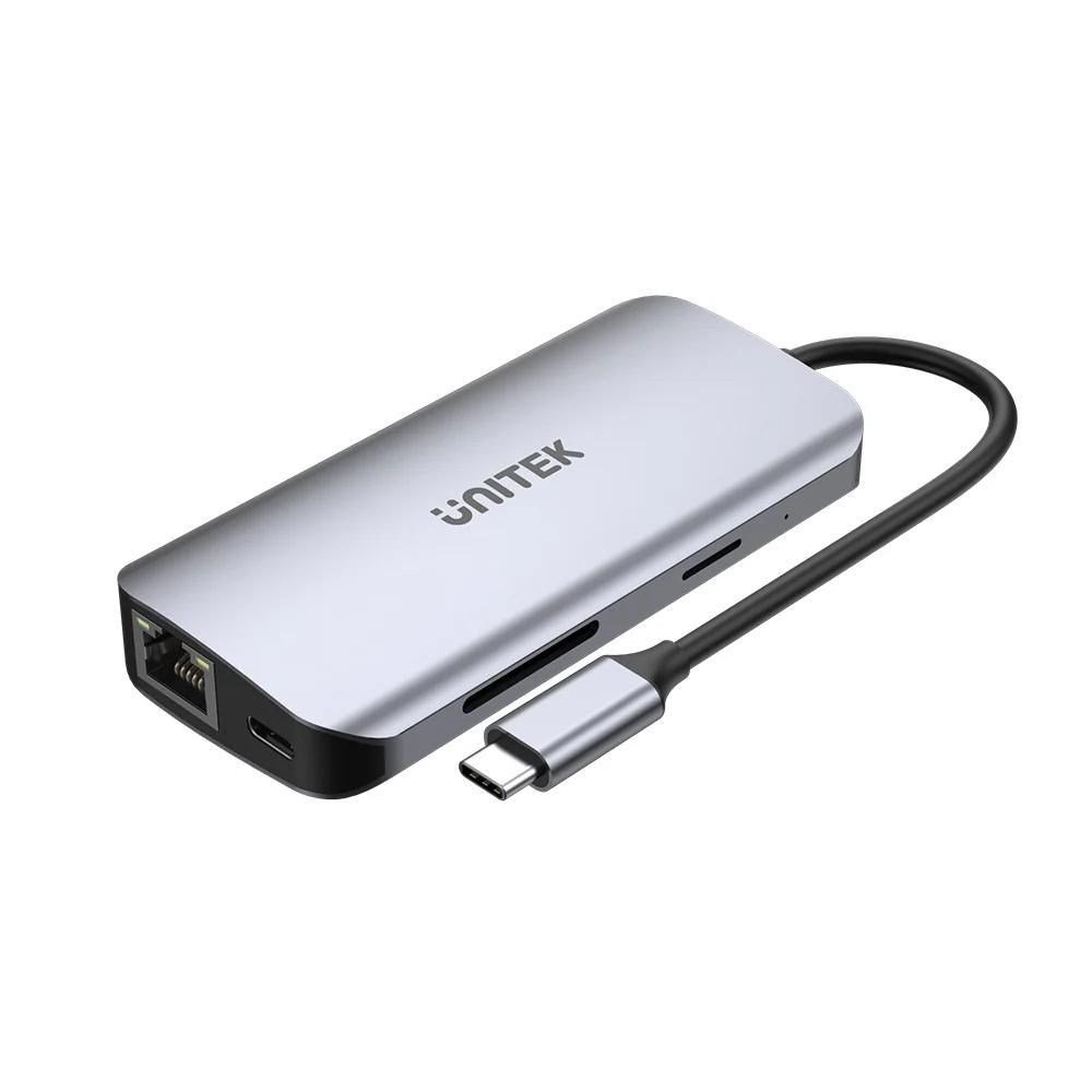 UNITEK AKTYVUSIS KONCENTRATORIUS USB-C 2X HDMI 4K, RJ45, PD 100W