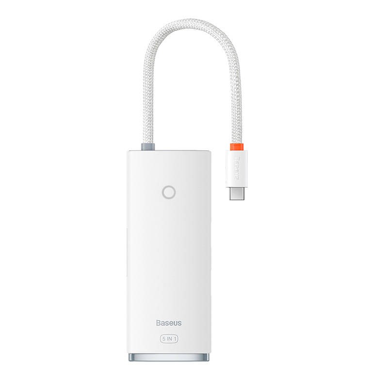 Koncentratorius 5w1 "Baseus Lite" serijos USB-C į 3x USB 3.0 + USB-C + HDMI (baltas)