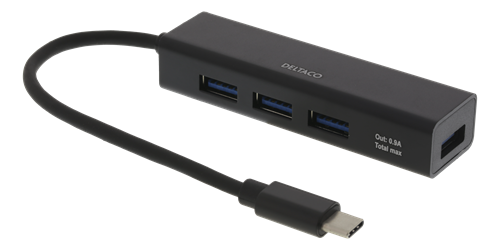 Adapteris DELTACO 4xUSB-A, juodas / USBC-HUB12