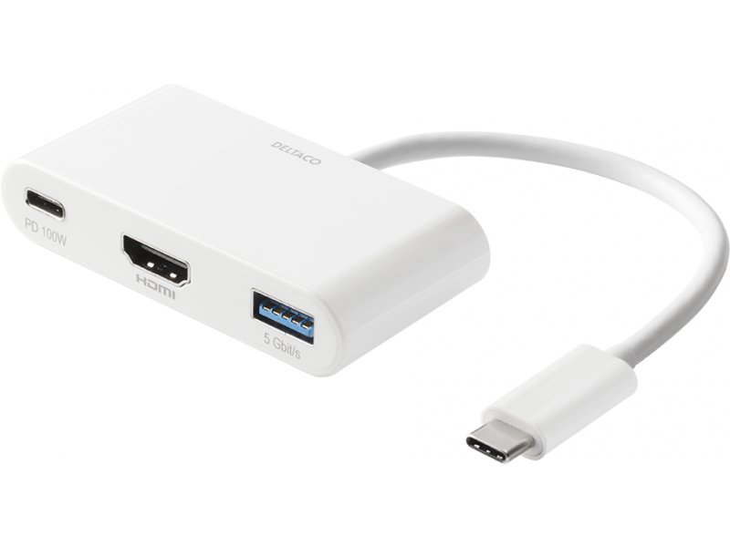 Adapteris DELTACO USB-C to HDMI and USB-A, USB-C portas energijos perdavimui 3.0, 3840x2160