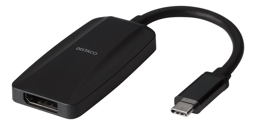 DELTACO USB-C to DisplayPort adapteris, 32,4 Gbit / s, 8K 30Hz dažniu, 1,8 m, juodasPrijunkite sav