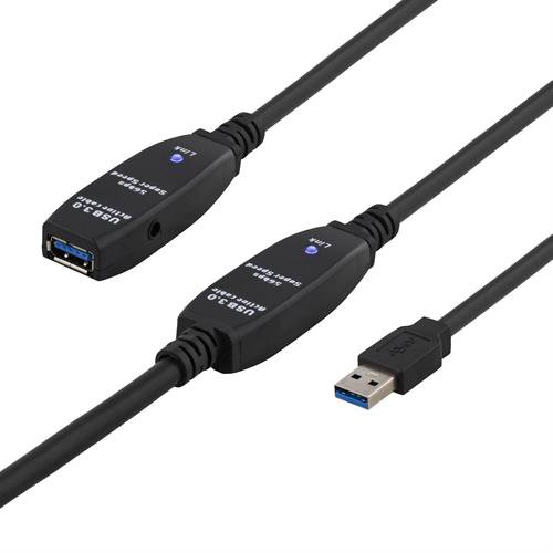 Adapteris DELTACO USB3-1008,USB 3.0,15m JUODAS