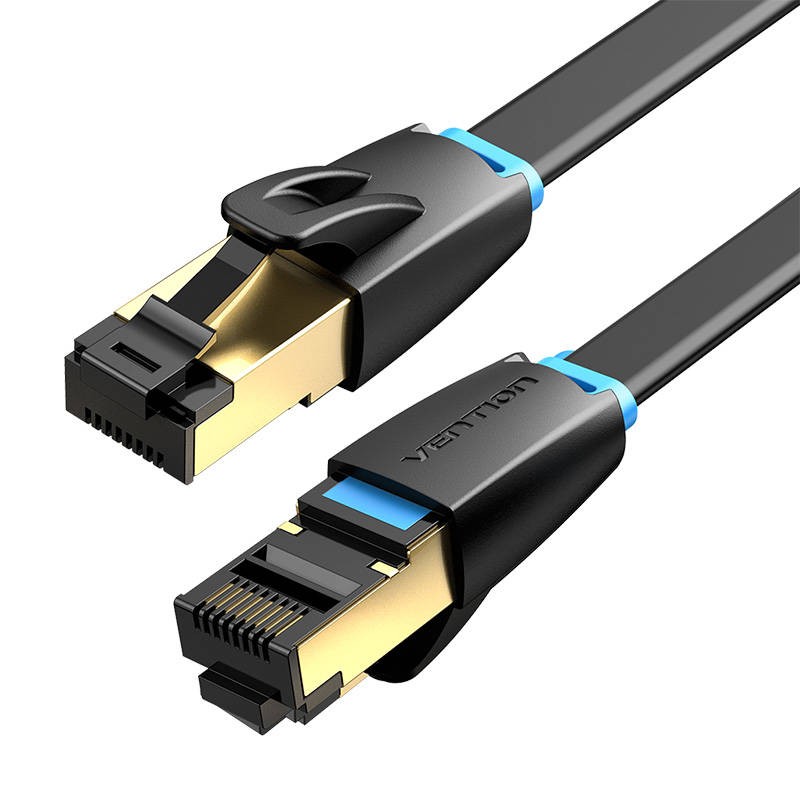 Ethernet RJ45 plokščias tinklo kabelis Vention IKCBG, Cat.8, U/FTP, 1 m (juodas)