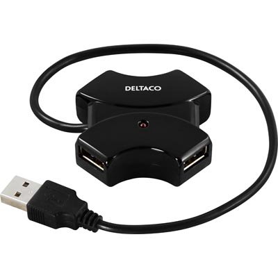 Šakotuvas DELTACO 4xUSB 2.0, 0.4m, juodas / UH-408