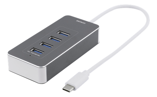 Adapteris DELTACO 4xUSB-A, 0.1m kabelis, pilkas / USBC-HUB8