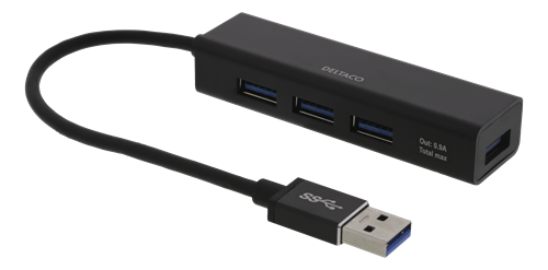 Šakotuvas DELTACO 4x USB-A 3.1, juodas / UH-487