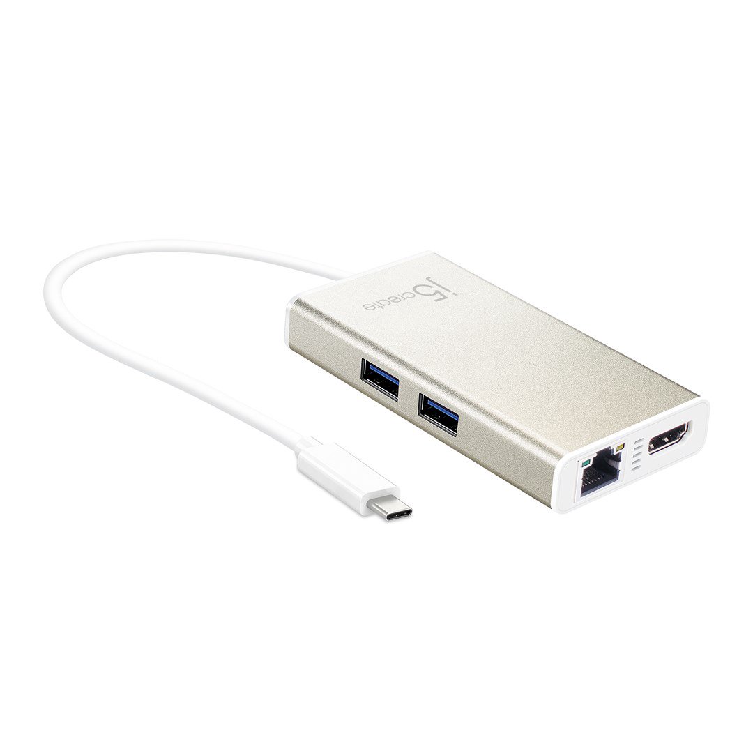 j5create JCA374 Vielinis C tipo USB Auksas, Balta