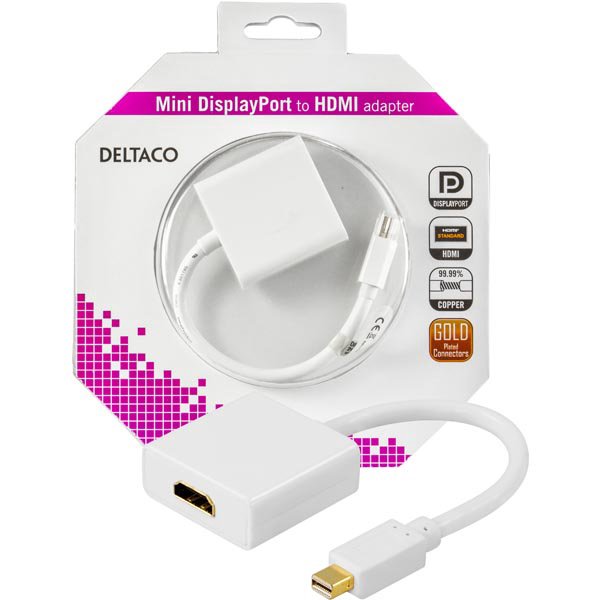 Adapteris DELTACO mini DisplayPort - HDMI, baltas / DP-HDMI2-K