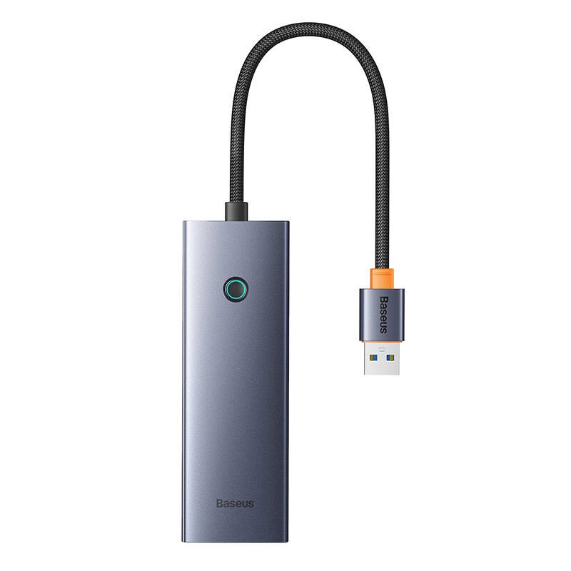 Koncentratorius "Baseus UltraJoy Series Lite" 4 prievadų (USB į USB 3.0*3+RJ45*1+USB-C 5V) (pilkas)