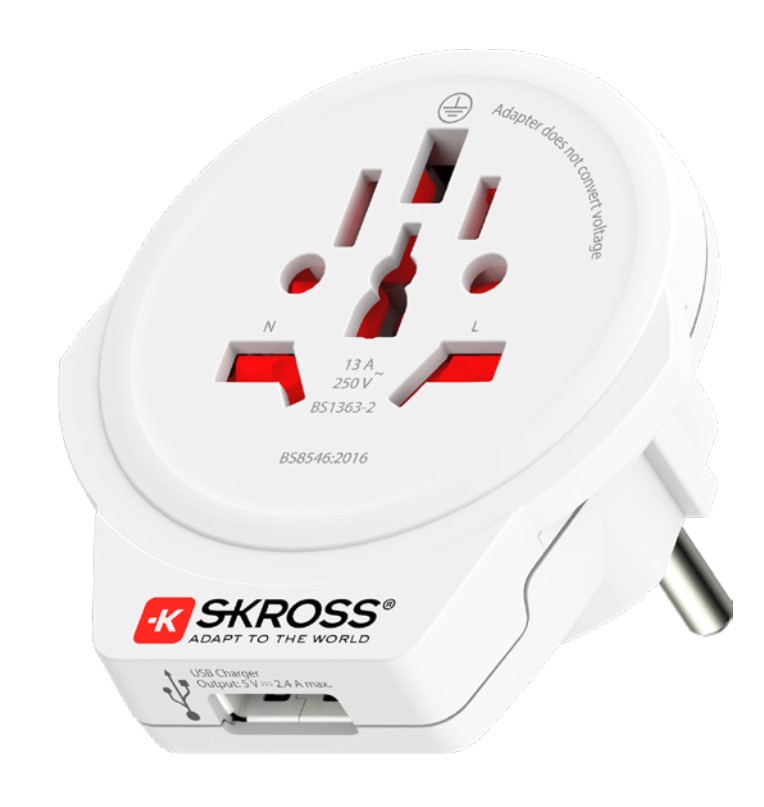 Adapteris Schuko kištukas - universalus lizdas 230V 16A su USB 5V 2.4A SKROSS