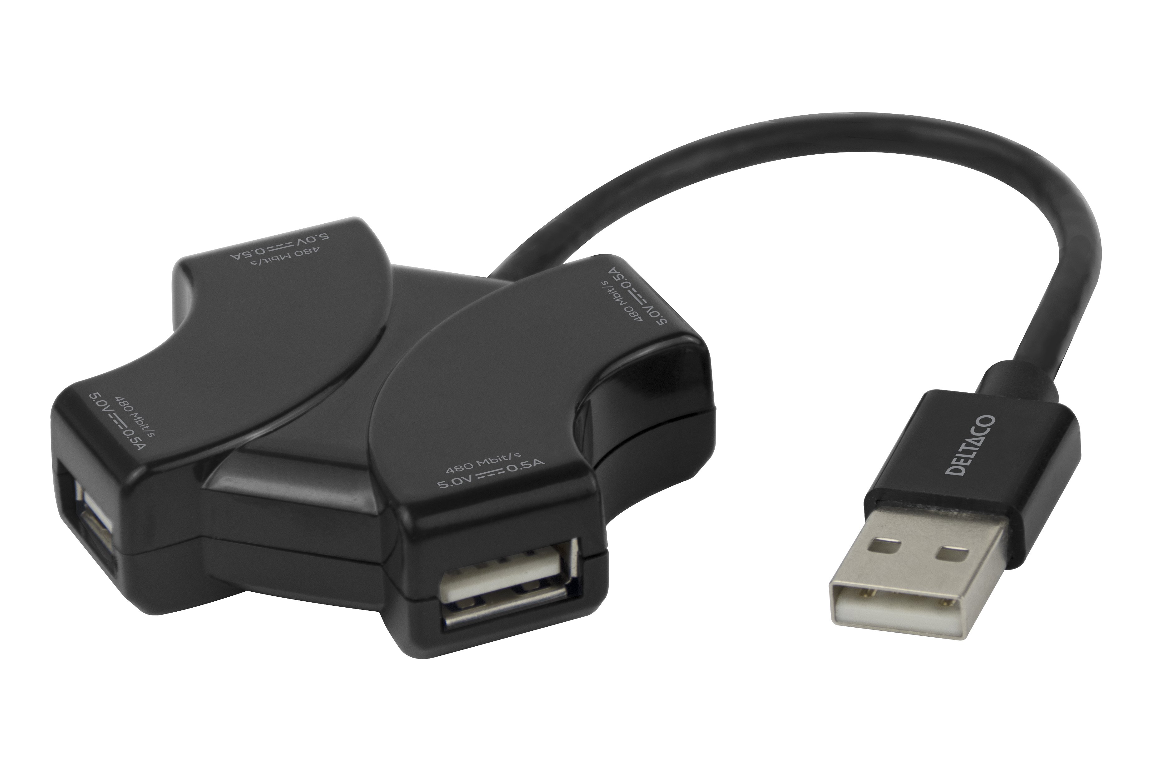USB-A šakotuvas DELTACO, 480 Mbps, 4x USB-A, juodas / UH-737 / 1902569