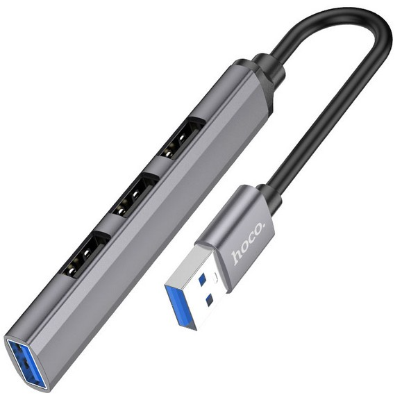 USB šakotuvas Hoco HB26 4-in-1 adapter USB-A to 1xUSB3.0 + 3xUSB2.0 pilkas