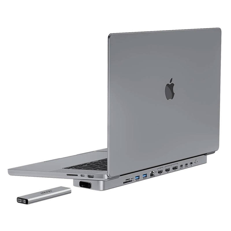 USB-C prijungimo stotelė / šakotuvas, skirtas "MacBook Pro 16" INVZI MagHub 12in2 su SSD dėklu (pilka)