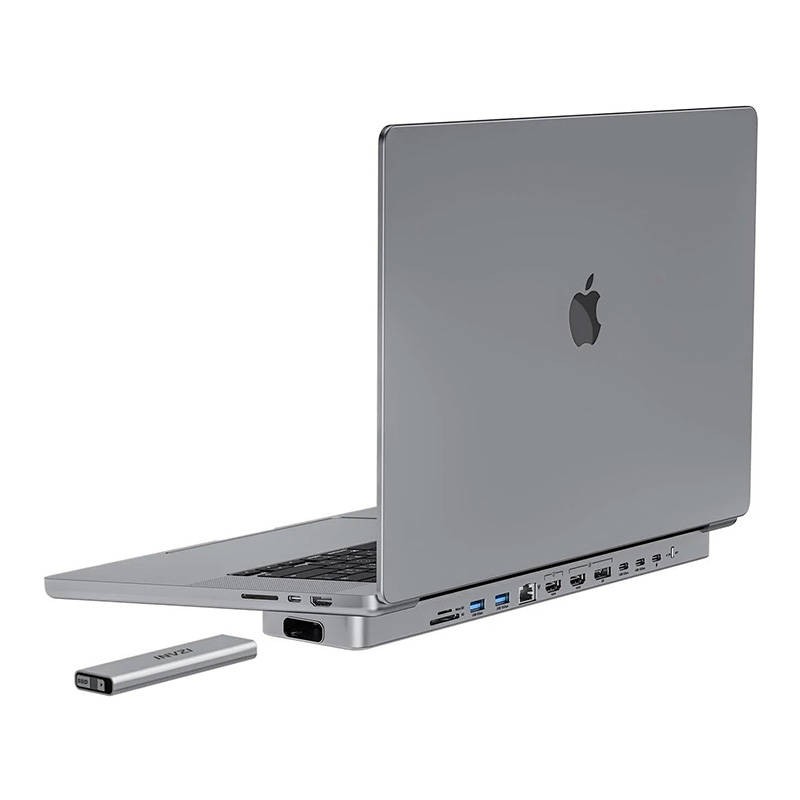 USB-C prijungimo stotelė / šakotuvas, skirtas "MacBook Pro 13" / 14" INVZI MagHub 12in2 su SSD dėklu (pilka)