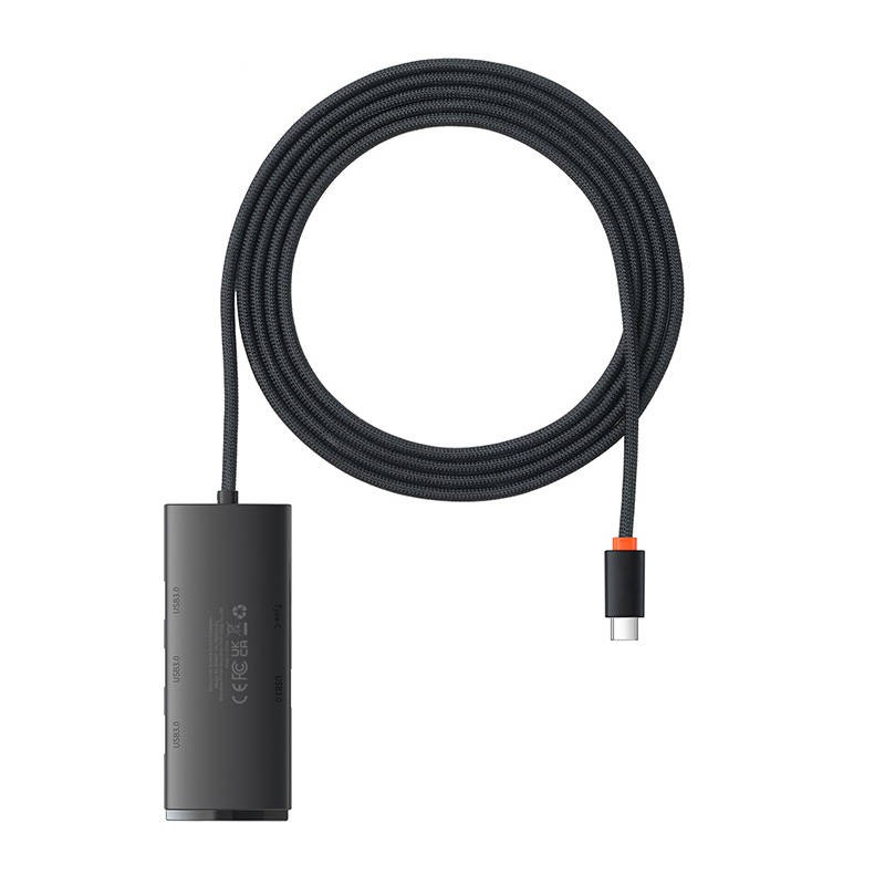 Koncentratorius 4in1 "Baseus Lite" serijos USB-C į 4x USB 3.0 + USB-C, 2 m (juodas)