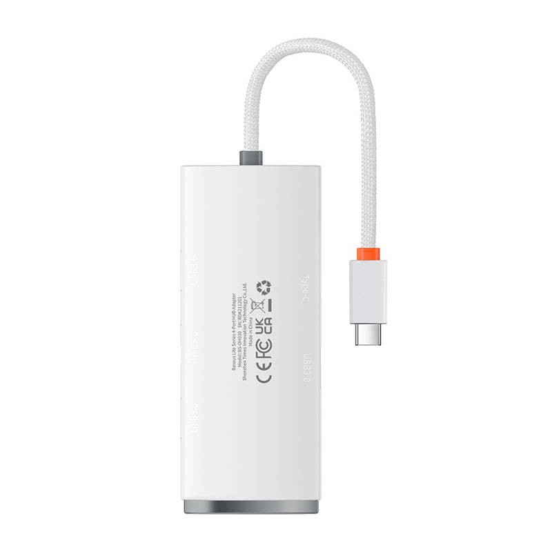 "Baseus Lite" serijos šakotuvas 4in1 USB-C į 4x USB 3.0 + USB-C, 25 cm (baltas)