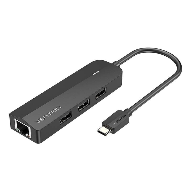 USB-C į 3x USB 2.0, RJ45, Micro-B šakotuvas Vention TGOBB 0,15 m, juodas