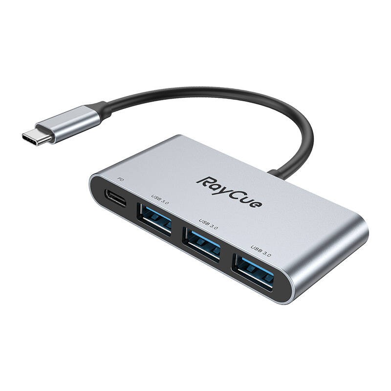 "4in1 RayCue" USB-C ir 3x USB-A 3.0 5Gb/s + PD 3.0 100 W šakotuvas (pilkas)