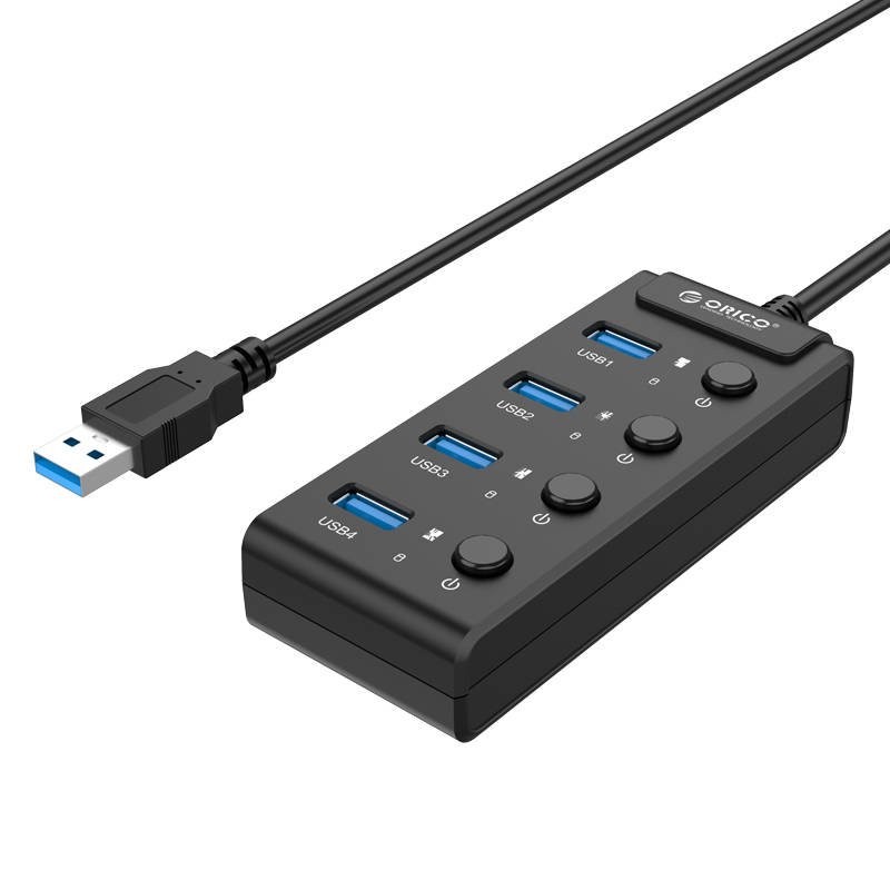 "Orico" USB 3.0. Koncentratorius su jungikliais, 5x USB (juodas)