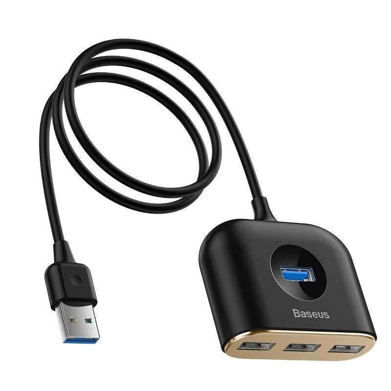 "Baseus" kvadratinis apvalus USB adapteris, HUB USB 3.0 į 1x USB 3.0 + 3x USB 2.0.1m (juodas)