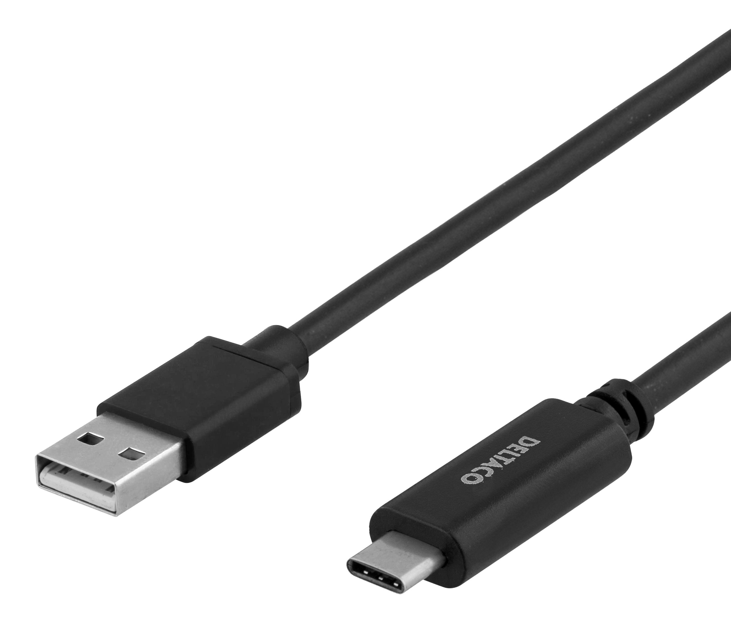 Kabelis DELTACO USB 2.0,USB-A-USB-C,LSZH,2m,juodas