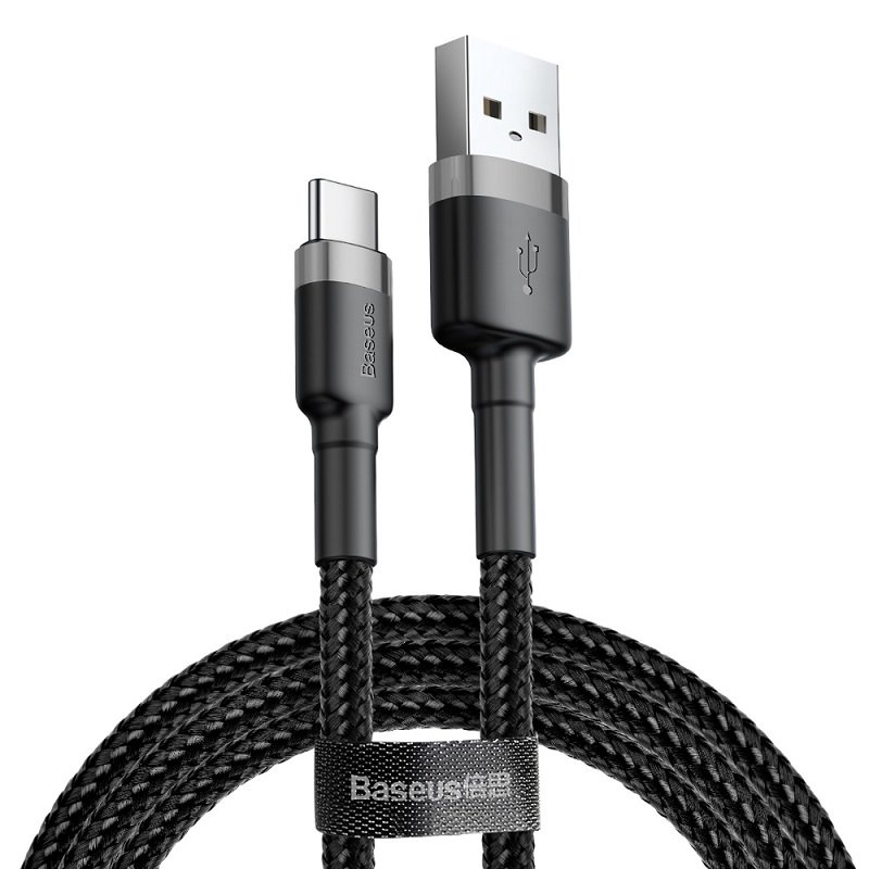 Kabelis BASEUS USB A kištukas - USB C kištukas, 3.0m QC3.0, juodas/pilkas